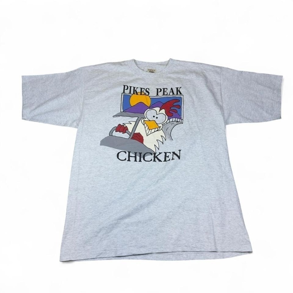Prairie Mountain Pikes Peak Hill Climb Chicken Men's XXL Gray Cotton Vintage Tee